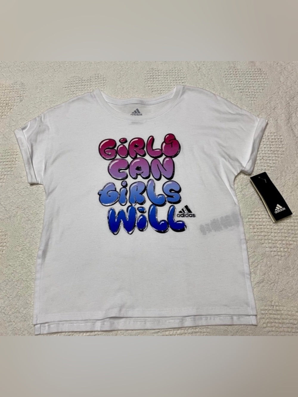 Adidas Girls short sleeve shirt tshirt top white athletic activewear sporty size